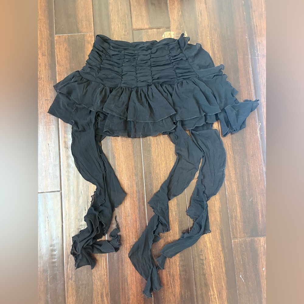 Urban Outfitters Black Ruffled Mini Skirt with Draped Ties